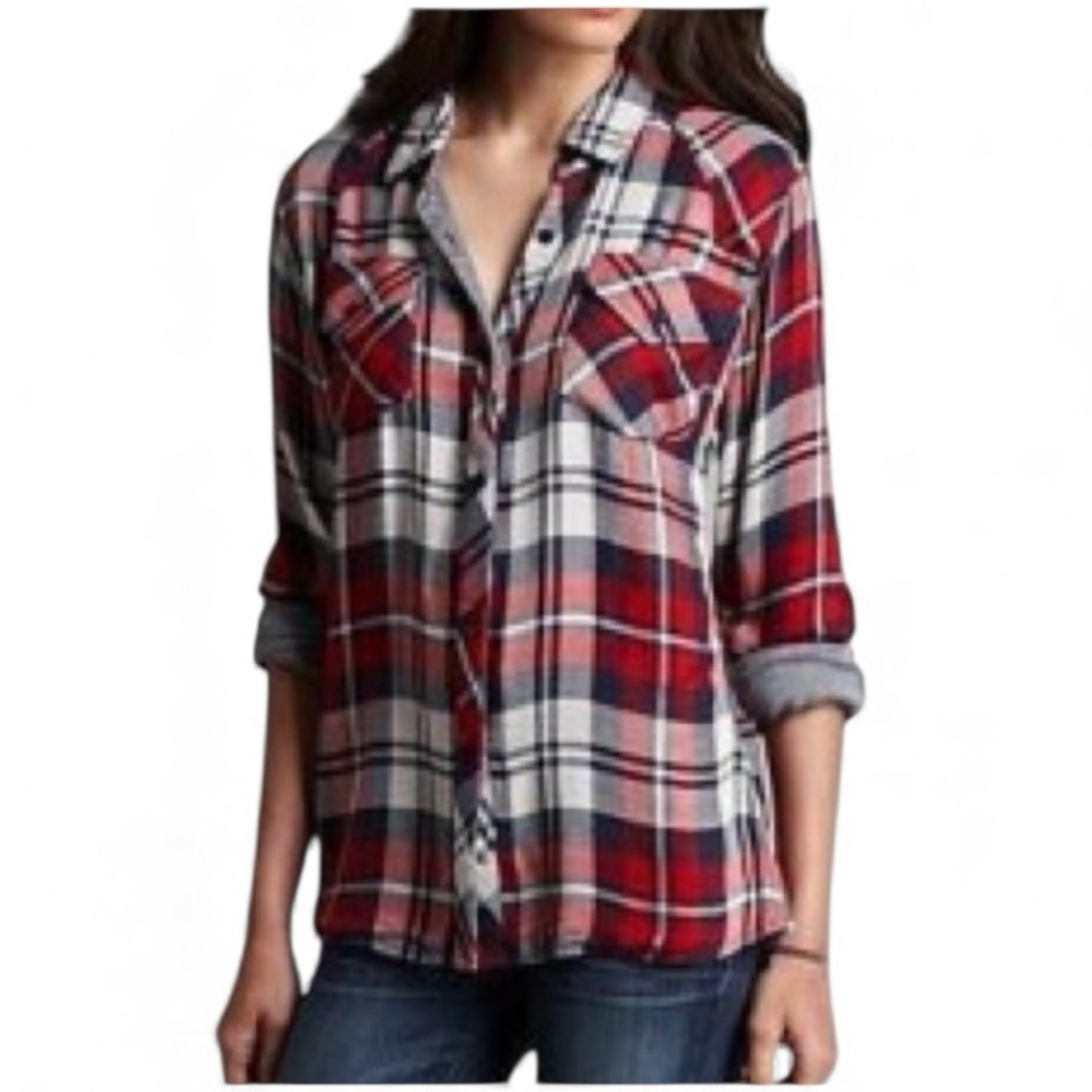 RAILS RED BURGUNDY WHITE FLANNEL Plaid Westerncore Shirt Top S